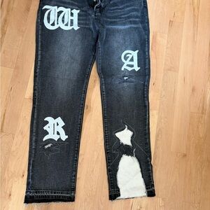 MNML Black Distressed Denim with White Tag